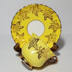 Sutherland H&M Teacup and Saucer Yellow Gold Leaves Vintage
